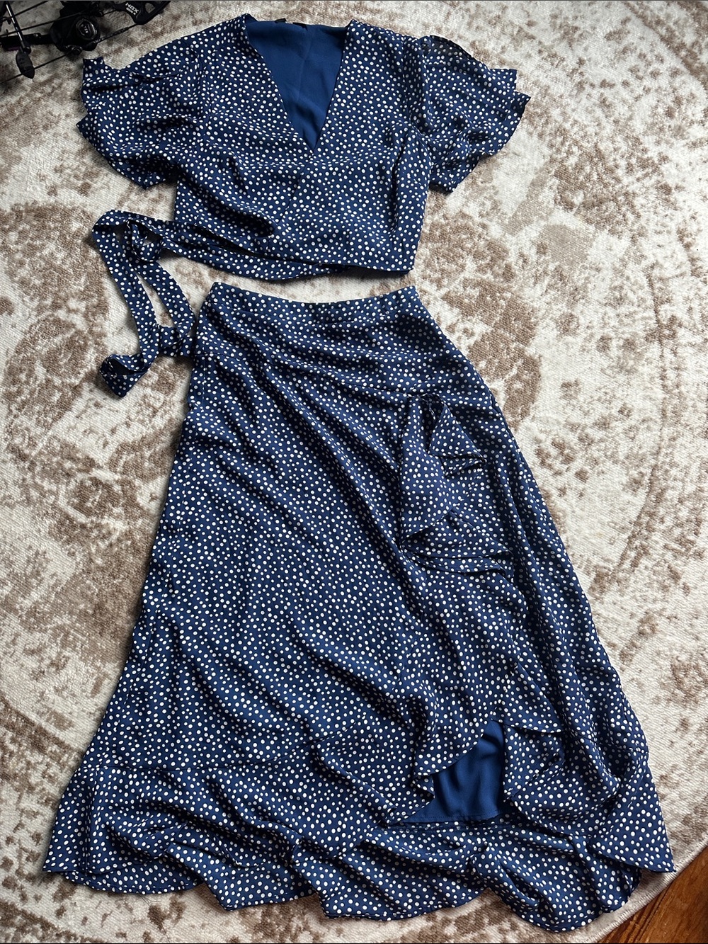 Lulu's Navy Blue Polka Dot Midi Dress Two-Piece Set